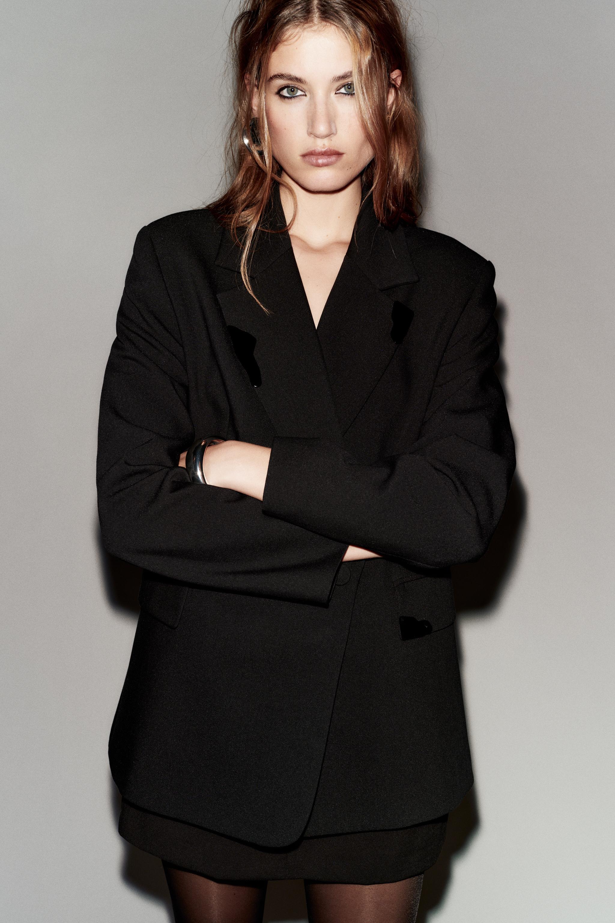 OVERSIZED DOUBLE BREASTED BLAZER WITH LAPEL APPLIQUÉS